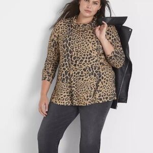 Lane Bryant Classic Funnel-Neck Tunic Hacci Knit Jacquard Animal Print 26/28